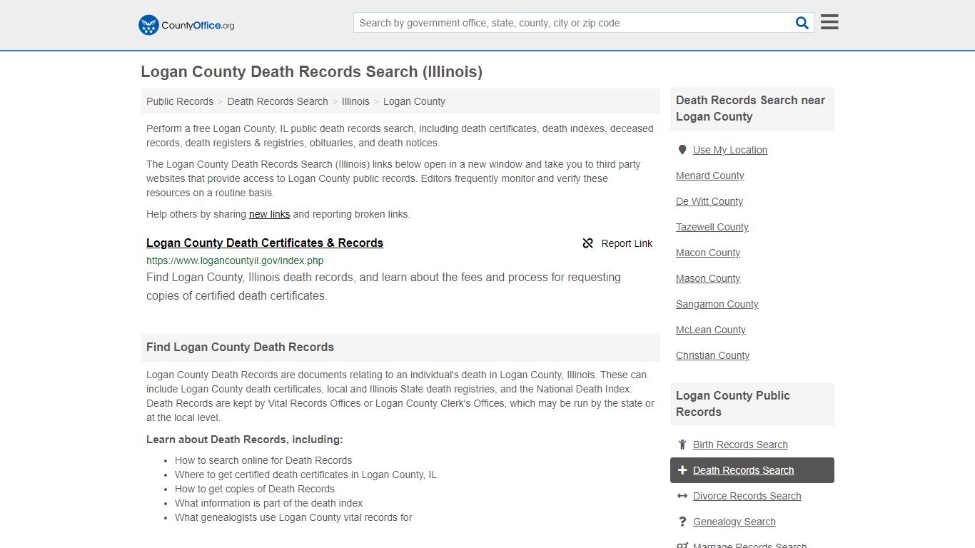 Death Records Search - Logan County, IL (Death ...